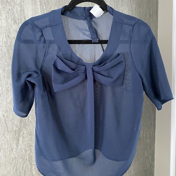 VERO MODA Sheer Navy Blue Top - Picture 2 of 4